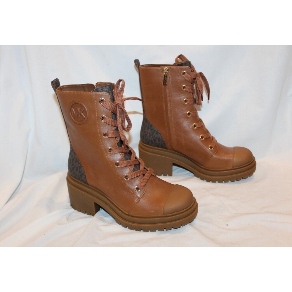 Michael Kors Women's Hanley Charm Lace Up Combat Bootie Luggage Brown NIB SZ 8.5